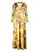 Olens Women's V Neck Long Sleeves Floral Printed Prom Party Maxi Long Dress with Belt Yellow, 5X Plus