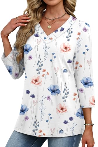 Image of XIEERDUO 3 /4 Length Sleeve Womens Tops V Neck T Shirts Summer Clothes Basic Blouses Dressy Casual 2026 Spring Outfits