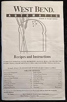 Unknown Binding West Bend Automatic Bread & Dough Maker: Recipes and Instructions Book