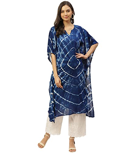 Image of Maaesa Women Handcrafted Tie & Dye Rayon Crepe Kaftan Kurta | Casual Wear | Flowy Kaftan Style | Lightweight & Breathable Fabric