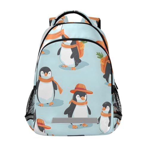 ISAOA Bonita mochila escolar con diseño de pingüino y zanahoria para niños y niñas, mochila informal con tira reflectante, Lindo pingüino zanahoria, 29.5cm*17.5cm*42.5cm