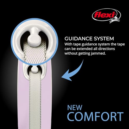 Flexi New Comfort einziehbare Hundeleine (Band), ergonomisch, robust und verhedderungsfrei, für Hunde bis zu 25 kg, 5 m, Größe M, Pink/Rosa