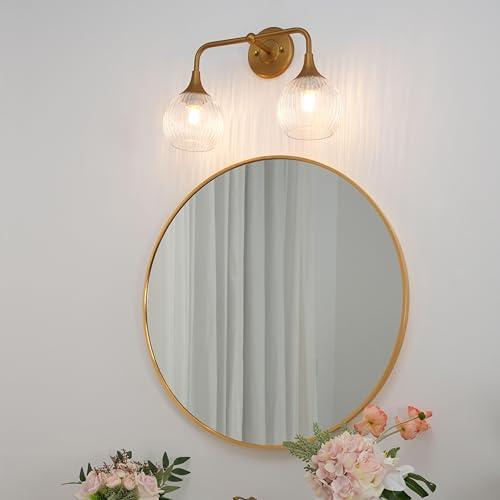 Image of Pathson 2-Lights Globe Wall Sconce Light, Striped Glass Bathroom Wall Vanity Lamp for Mirror, Hardwired Vintage Wall Sconce Lighting for Wall Painting Living Room Bedroom Farmhouse