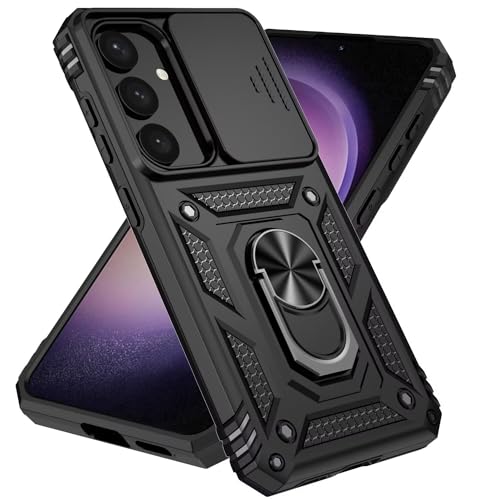 Jeelar ESONG Funda para Samsung Galaxy S24+Plus Armor Carcasa Protectora de Militar con Cubierta de Cámara Deslizante&Giratorio Anilla Soporte,Negro