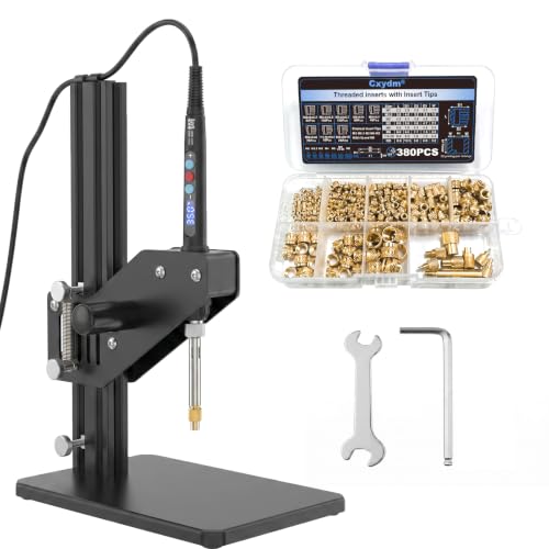 Image of Vertical Heat Set Insert Tools Kit 200mm Working Height for 3D Printing | Cxydm Pressing Machine with 60W Digital Soldering Iron,380PCS Female Thread Knurled Nuts & M2-M8 Brass Inserts for plastic