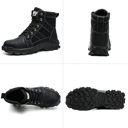 Image of Steel Toe Boots for Men Indestructible Safety Work Boots | Anti-Smash Steel Toe, Puncture Proof Kevlar, Wear-Resistant Soles, Comfortable Construction Industrial Working Shoes