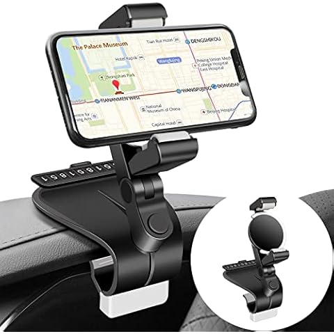 Jasoyepe Car Phone Holder for Dashboard, Multifunction Car Dashboard Holder with Spring Clip Cell Phone Mount 360°Rotation Adjustable Automobile Cradle Suitable for 4 to 7 inch Smartphone, Black Cover