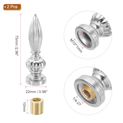 Image of PATIKIL 25x80mm Lamp Shade Finial, 2 Pcs Lamp Finials Caps Knob M10x1mm Threaded Alloy Solid Lamp Finial Decoration for Lamp Shade Table Floor Lamps, Silver Tone