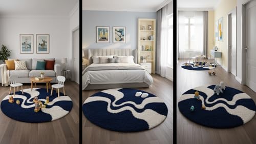 Image of Vintage Threads (Blue 3D 5x5 Ft Shaggy Carpet for Living Room & Bedroom | Ultra Soft Plush Long Pile Rug | Thick Fluffy 3D Modern Floor Carpet | Cozy Luxury Home Decor Rug