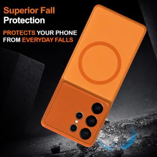 Image of SHINESTAR Luxury Matte Glass Magnetic Phone Case for Samsung Galaxy S24 Ultra 5G| Wireless Charging Support | Camera Lens Protection | Shockproof Slim Protective Back Cover | Orange