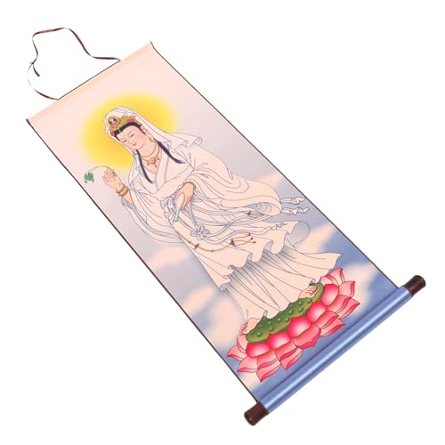 Tapisserie Guanyin Blanc tissu et bois pour décoration murale et vénération à domicile