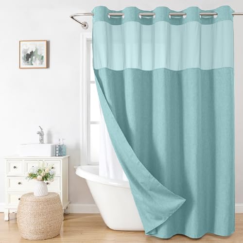 Extra Long Linen Textured Shower Curtain with Snap-in Liner
