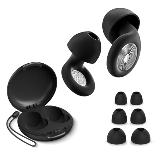 Tapones Oídos Ruido Dormir, 45dB Reducción de Ruido, Tapones Reutilizables con 8 pares de Almohadillas de Silicona (XS/S/M/L) Impermeables IPX7, para Estudiar, Dormir, Concentración y Viajes - Negro