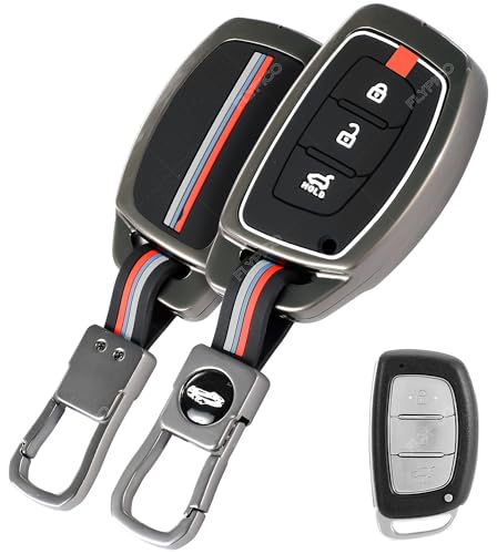 Image of Metal Silicon Key Cover Compatible for Hyundai i20, Creta, Venue, Tucson, Alcazar, Verna, Xcent, Aura, Elantra 3 Button Smart Key Special Feature Visibilitye in Low-Ligh Conditions