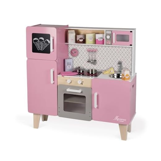 Janod J06571 HolzKüche Macaron Maxi mit Funktionen und Zubehör, Rosa