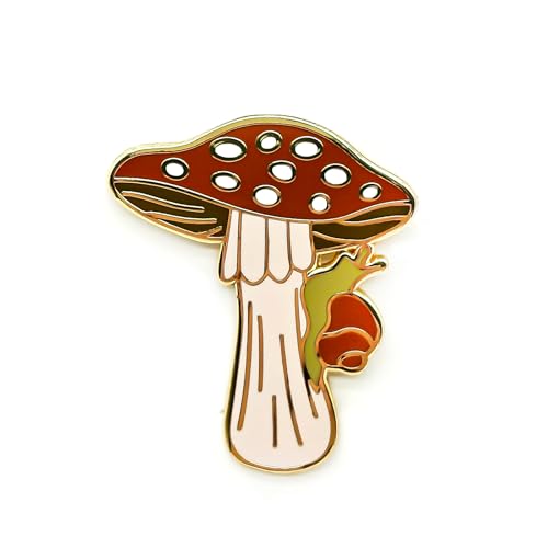 Image of Snail Under The Mushroom Umbrella Enamel Pin - Animal World Series | Premium Enamel Pin - Statement Lapel Pin - Plated Badge for Clothing, Bags, Hats, Jackets, and Lanyards