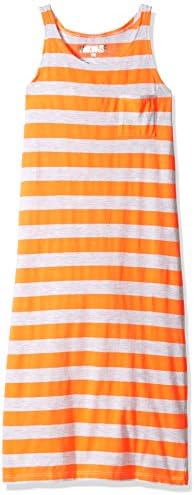 Pink House Little Girls' Toddler Racer Back Striped Maxi Dress, Neon Orange/Heather Grey, 4T