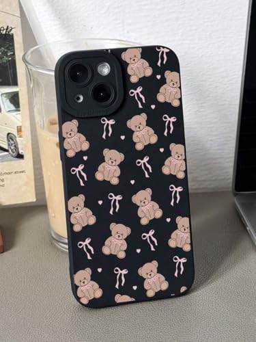 Paekabao Home Phone Case iPhone �Ή� �u���b�N �L���[�g �e�f�B�x�A �s���N�̃��{���ƃn�[�g�̃p�^�[�� (iPhone 16 Pro Max�A�u���b�N)