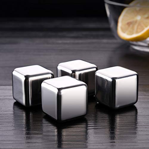 Loijon Cubo de gelo em aço inoxidável 304 Conjunto de 4 pedras de resfriamento reutilizáveis com cai
