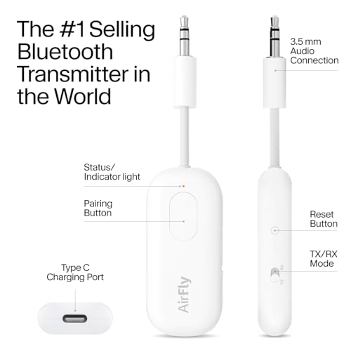 Twelve South AirFly Pro | Bluetooth Wireless Transmitter/Receiver Adapter for 2 Headphones, Audio Sharing, Compatible with 3.5mm aux Jack for Airplanes, TV, Gym, Stereo, and Travel, 25+ Hr Battery - Image 4