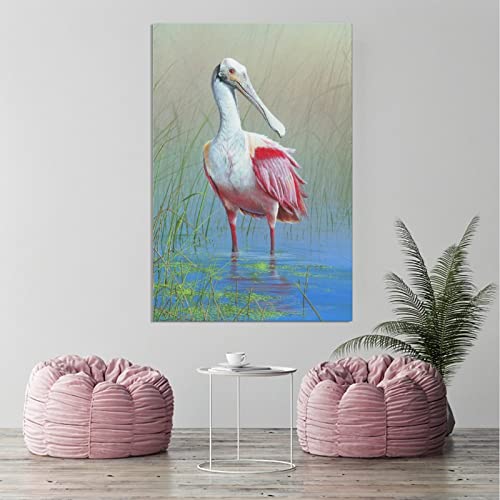 Roseate Spoonbill Pond Bird Canvas Poster Bedroom Decor Sports Landscape Office Room Decor Gift,Canvas Poster Wall Art Decor Print Picture Paintings For Living Room Bedroom Decoration 16X24Inchs(40X60 #TOP2
