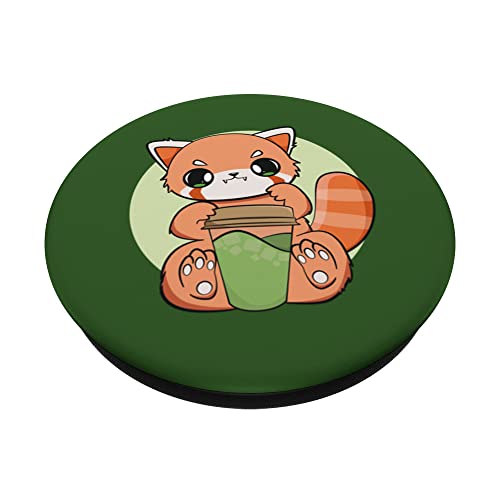 Mochi Drink Red Panda Kawaii Cute Warabi Milk Tea Boba PopSockets Swappable PopGrip, Black - Image 2