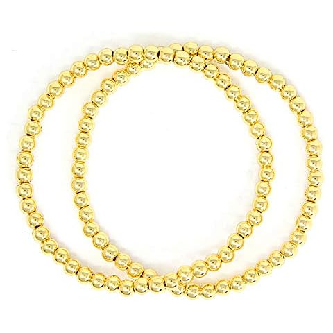 SM Stainless Steel Gold Silver Rose Gold Beaded Ball Bracelets Set for Women Stretchable Elastic Bracelet S gold Cover