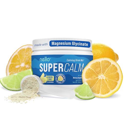Image of Nello Supercalm Powdered Drink Mix Tub, Cortisol Reducer* and Sleep Aid Supplement, L Theanine, Ksm-66 Ashwagandha, Magnesium Glycinate, Vitamin D 3, No Sugar, Non GMO, On The Go, 30 Ct, Lemon Lime