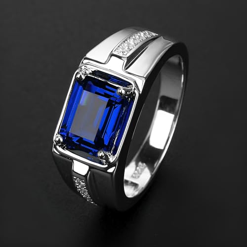 WSX Solid Gold 10/14/18k 4ct Emerald Cut Gemstone Rings Created Ruby/Sapphire/Emerald Men's Anniversary Wedding Band Ring for Valentine's Day Gift For Him,Free Engrave3