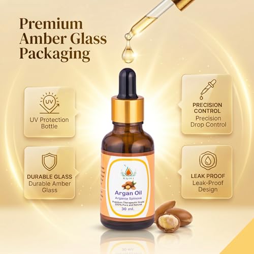 Image of KUNJ Argan Oil 30ml | 100% Pure & Natural Cold Pressed Moroccan Argan Oil | Undiluted Oil for Hair Nourishment, Skin Hydration, Face Care & DIY Beauty Use