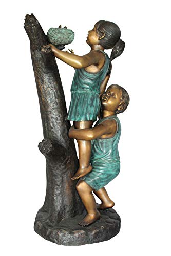 Estatua de bronce niños trepando árbol 17x17x46 pulg miniatura 2