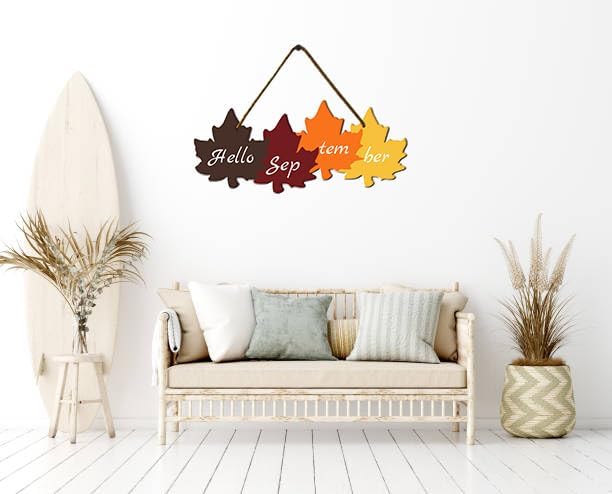 Miniatura 2 de KPSheng Letrero colgante de madera con texto en inglés Hello September para colgar en la puerta, diseño rústico de hoja de arce para decoración del