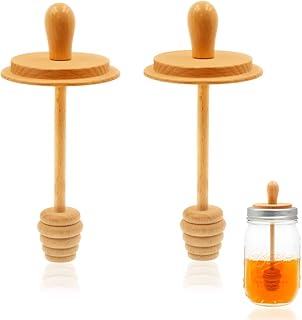 2pcs Wooden Mason Jar Honey Dippers - Honey Dipper Wooden Stick for Regular Mouth Mason Jars, Honey Spoon Mason Jar Honeycomb Lid for Regular Mouth 16 oz Mason, Ball Jars (ONLY Honey Dippers)