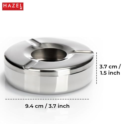 Image of HAZEL Stainless Steel Ashtray with Lid | Windproof Lid Ash Tray for Cigarettes | Portable Ashtray for Home, Office, Outdoor Use