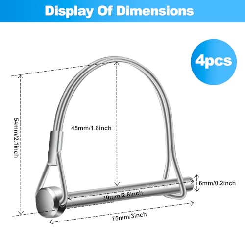 QIMEI-SHOP Rohrklappsplinte mit Rastverschluss Sicherungsstift Verzinkt Splinte Sicherungsbolzen für Bauernhof-Anhänger Rasen Garten M6x70 mm 4 Stücke