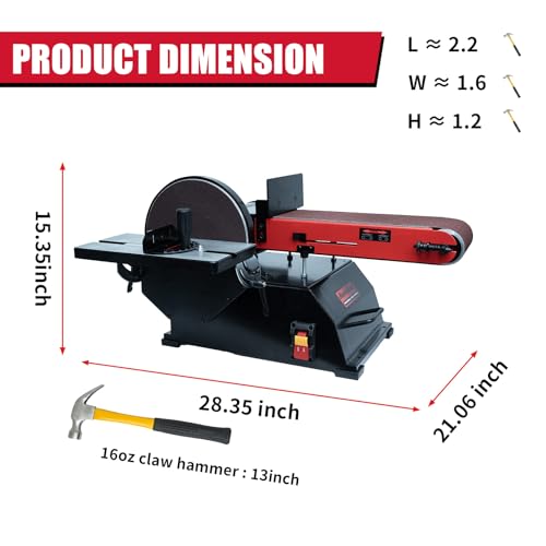 Image of BUCKTOOL 1-1 /2HP Bench Belt Disc Sander for Woodworking,6x48 inch Belt,10 inch Disc | Powerful Belt Sanders with 1836FPM,2510RPM,Quick Release for Large Workpieces,Stock Removal