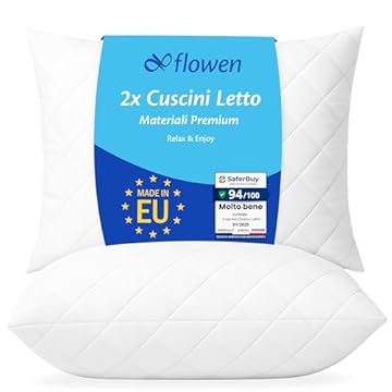 Cuscini Letto Coppia di Guanciali 40x70 per Dormire Imbottitura Standard Antiacaro Anallergico Traspirante Rettangolare per Matrimoniale Singolo con Federa in Poliestere Lavabile