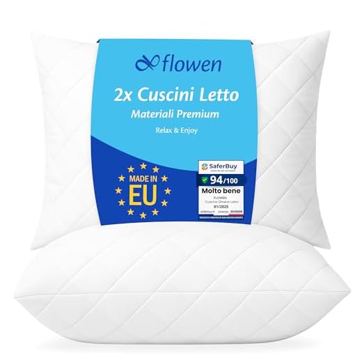 Cuscini Letto Coppia di Guanciali 40x70 per Dormire Imbottitura Standard Antiacaro Anallergico Traspirante Rettangolare per Matrimoniale Singolo con Federa in Poliestere Lavabile