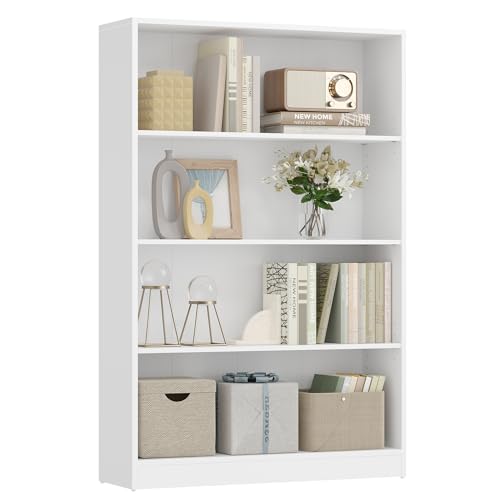 VASAGLE 4 Tier Bookcase with Adjustable Shelves, Children's Bookshelf and Storage Unit for Study Home Office, 80 x 24 x 121 cm, White LBC108T14