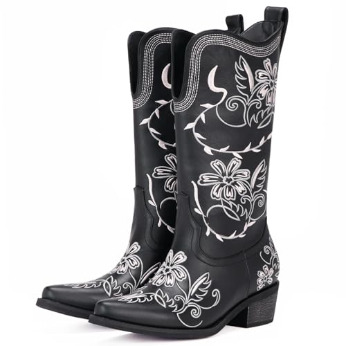 Image of Cowboy Boots for Women, Pointed Toe Chunky Heel | All-day walking comfort design, versatile for daily outfits, country music festivals and western style occasions