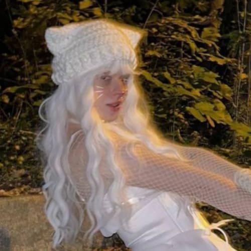 Cartoon Kitten Hat Girls Headgear for Outdoors Activities Skiing with Ears Crocheted for Skiing Camping White3