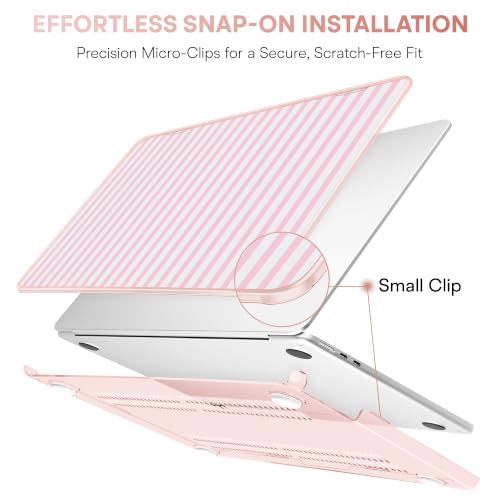 Image of Tuiklol for MacBook Air 13 inch Case M5 2026 M4 2025 M3 2024 M2 2022 Model | Number A3449 / A3240 / A3113 / A2681, Plastic Hard Shell Cover for MacBook Air 13.6 with Touch ID, Striped-Pink