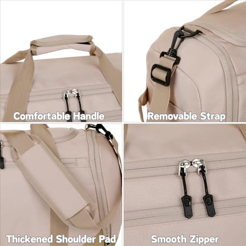 Gym Bag for Men Women, Large Sports Travel Duffle Bag with Wet Pocket & Shoe Compartment, 35L Waterproof Lightweight Carry On Overnight Weekender Bag for Workout, Fitness, Business - Beige3