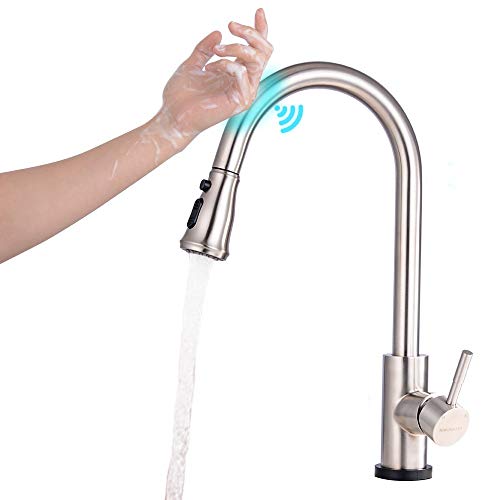 Nidouillet Touch Kitchen Faucets,Kitchen Sink Faucet with Pull Down Sprayer,304 Stainless Steel Kitchen Faucet with Pull Out Sprayer,Touch Activated Faucet,3 Setting Modes,Brushed Nickel AB197