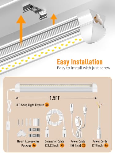 Image of OnlyLux LED Shop Light, 25W 3750LM 6000K Super Bright(6 Pack)