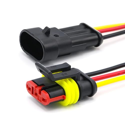 Connecteur étanche type AMP 3 broches mâle femelle avec câblage robuste de 15 cm
