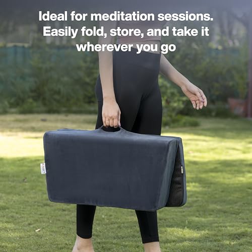 Image of FOVERA Meditation Cushion - Foldable Portable Large Size Meditation Yoga Block, Light Weight, Easy to Carry with Premium Removable & Washable Velvet Cover (Dark Grey)