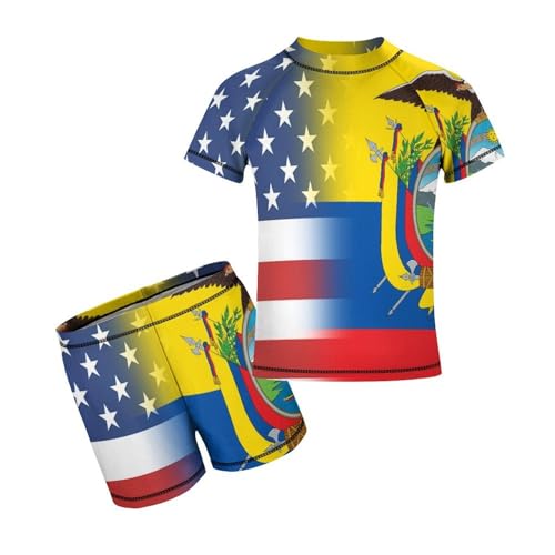 American and Ecuador FlagChildren's Casual Swimsuit Set - Simple and Versatile8-10Y（130cm）