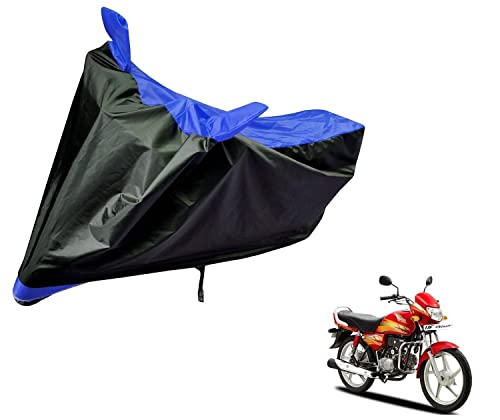 Image of Auto Hub Bike Cover Compatible with Hero Hf Deluxe with Mirror Pocket, Dustproof, Heat Resistant, Triple Stitched, Hf Deluxe Bike Cover- Black, Blue
