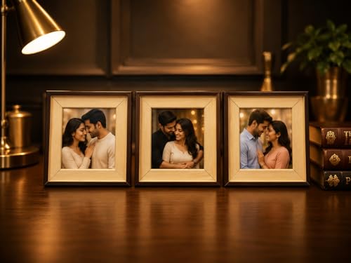 Image of Photo Frame Set of 3 - Modern Tabletop Picture Frames for Desk, Living Room & Bedroom Decor, Perfect for Wedding, Couple & Family Photos (3 x 3 inches) (Ook Wood Cofee)